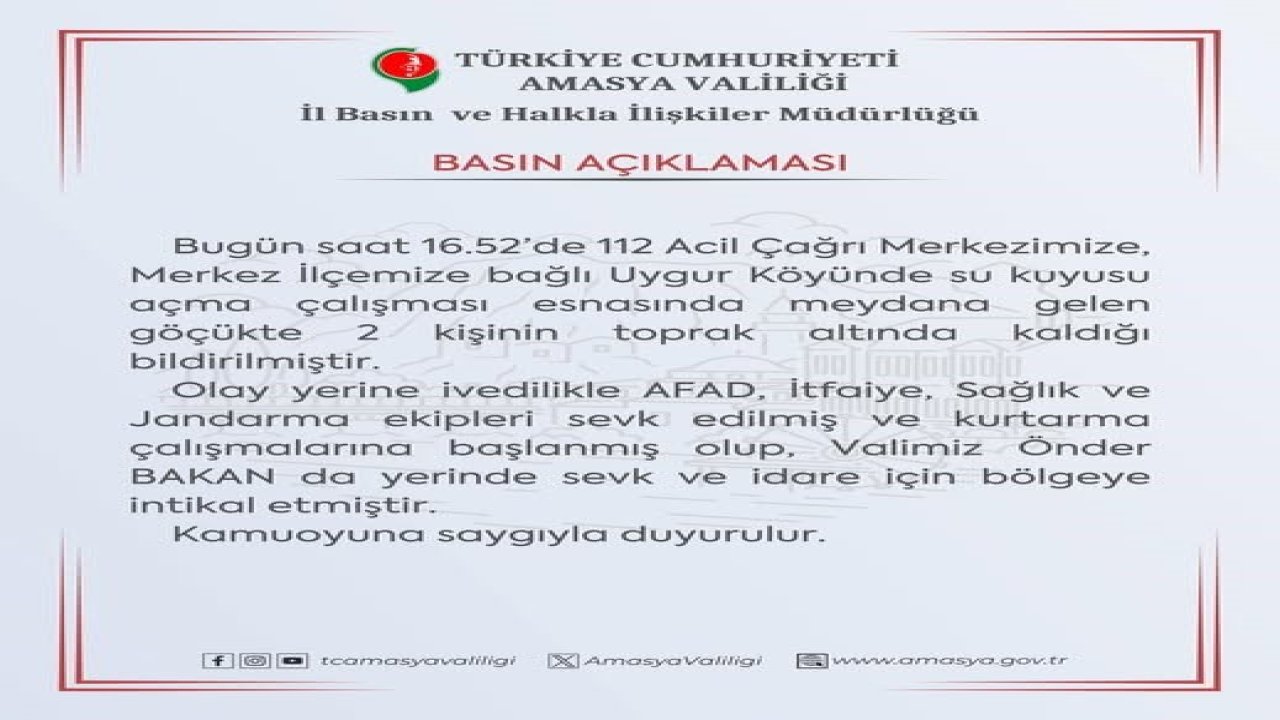 Amasya’da göçük: 2 kişi toprak altında