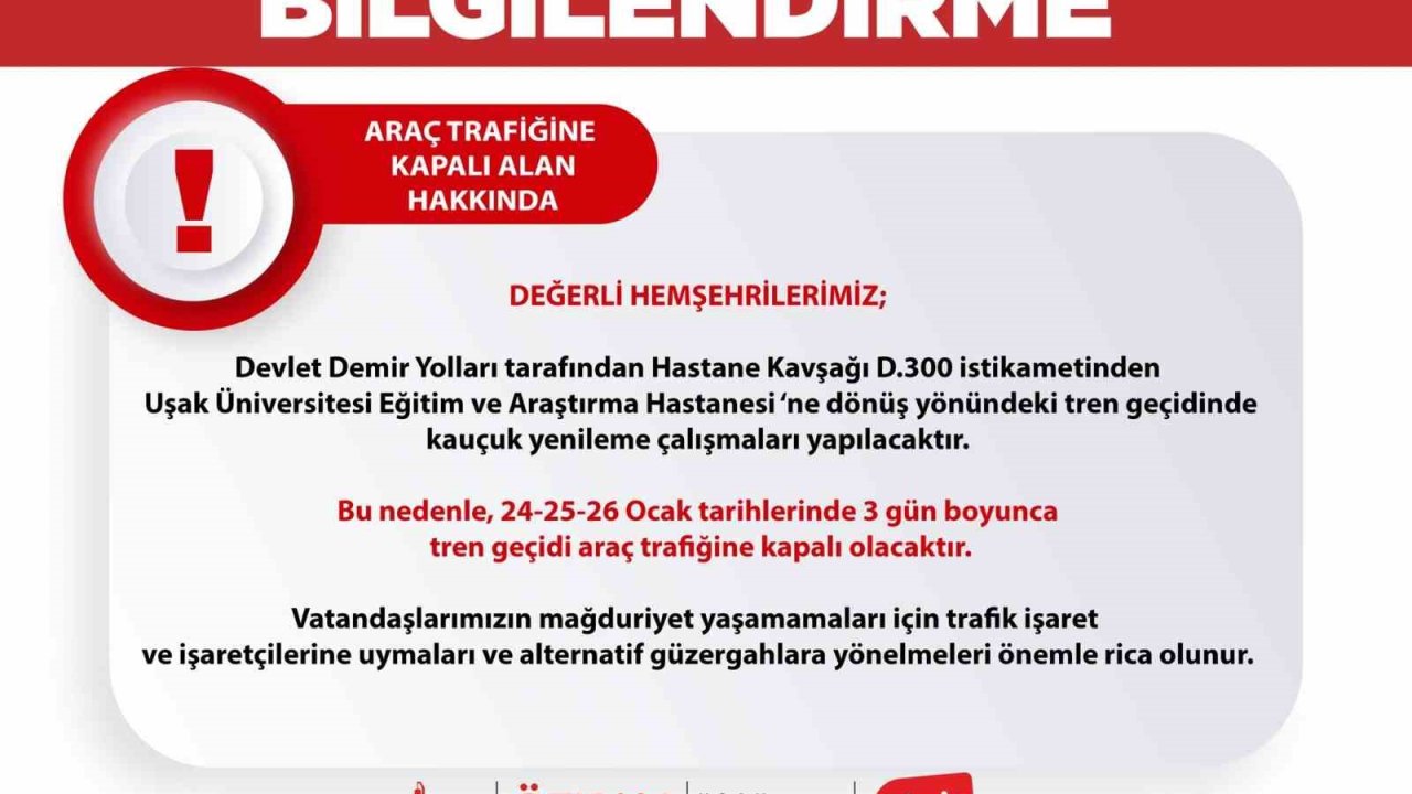 Uşak Belediyesinden kapanacak yolla ilgili uyarı