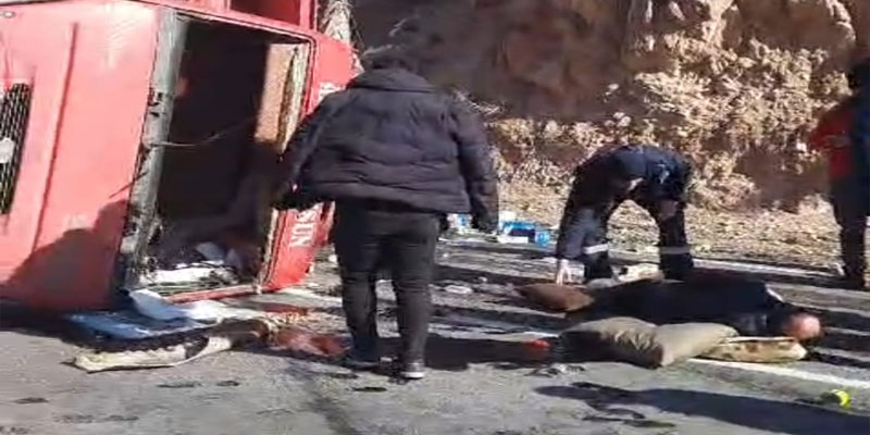 Kars'ta Tır devrildi, sürücü yaralandı
