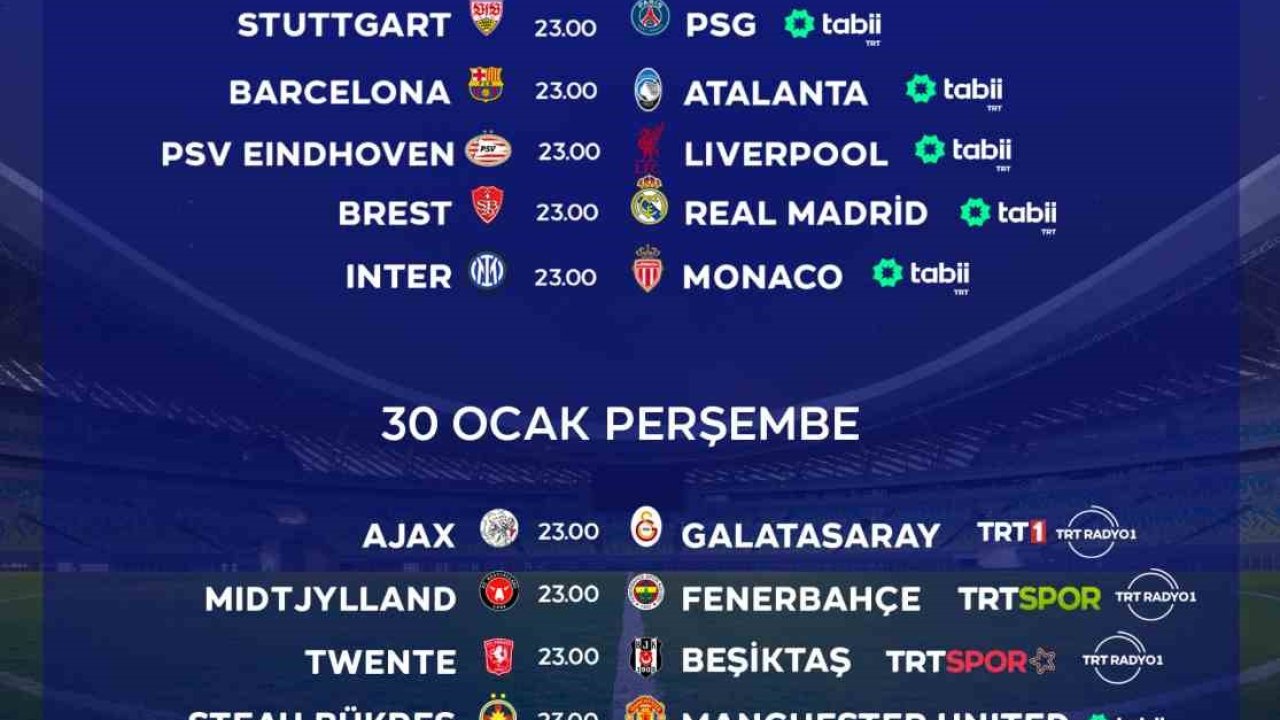 TRT’de 2 günde 16 UEFA maçı canlı yayınlanacak