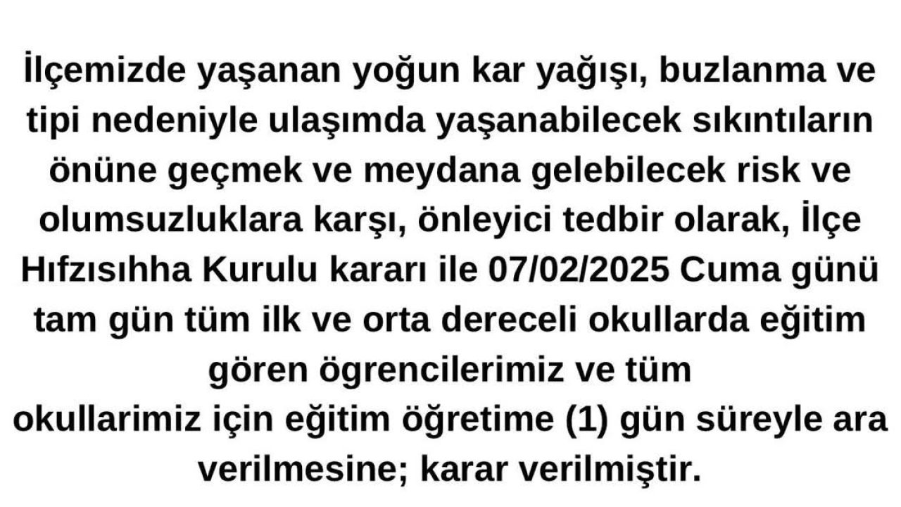 Bursa’da bazı ilçelerde eğitime 1 gün ara verildi