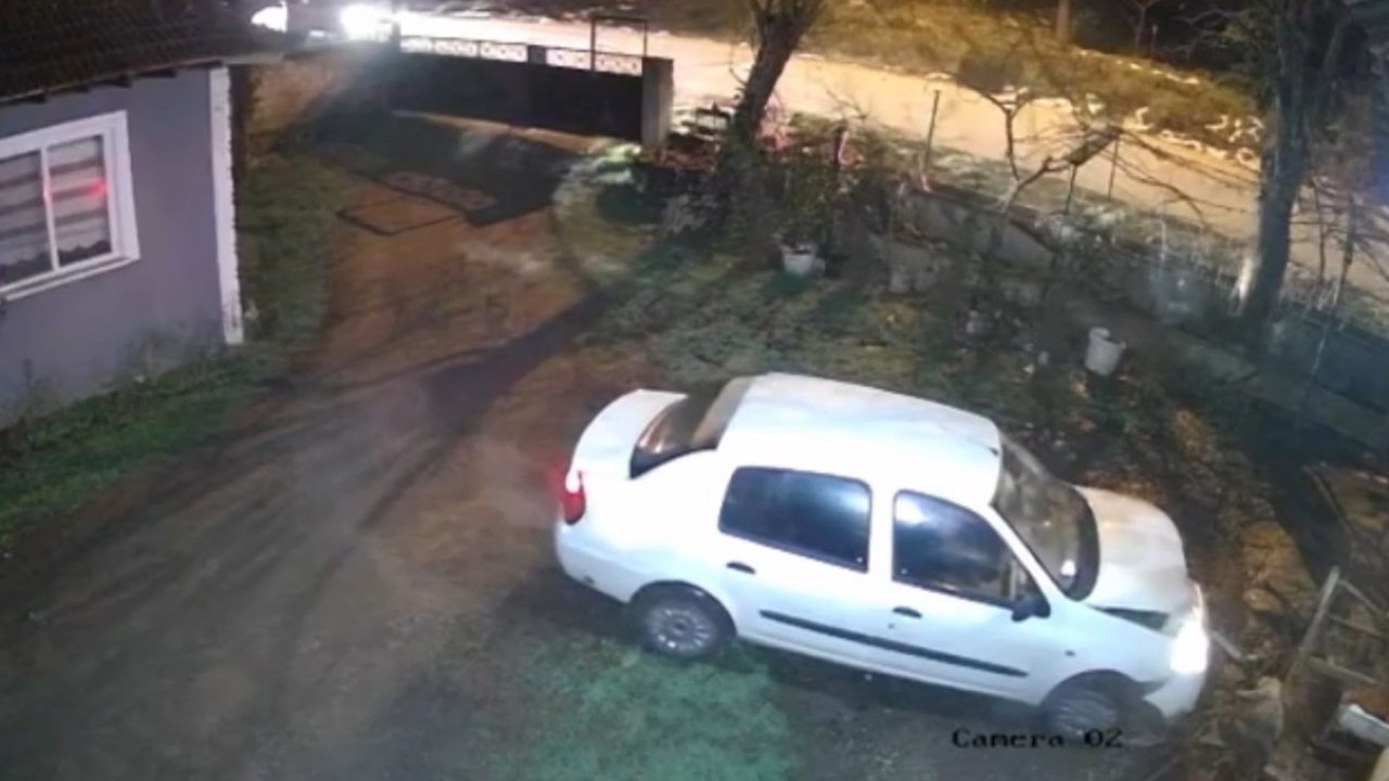 Evin bahçesine uçan araç köpek kulübesini parçaladı