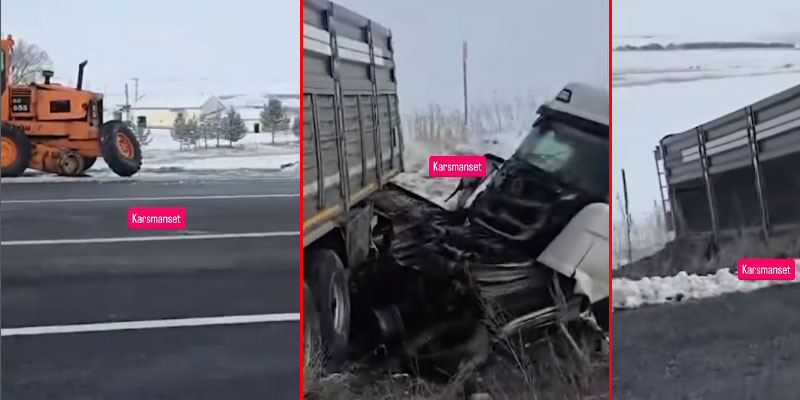 Kars-Selim Karayolunda Tır ile Greyder Çarpıştı: 1 Yaralı