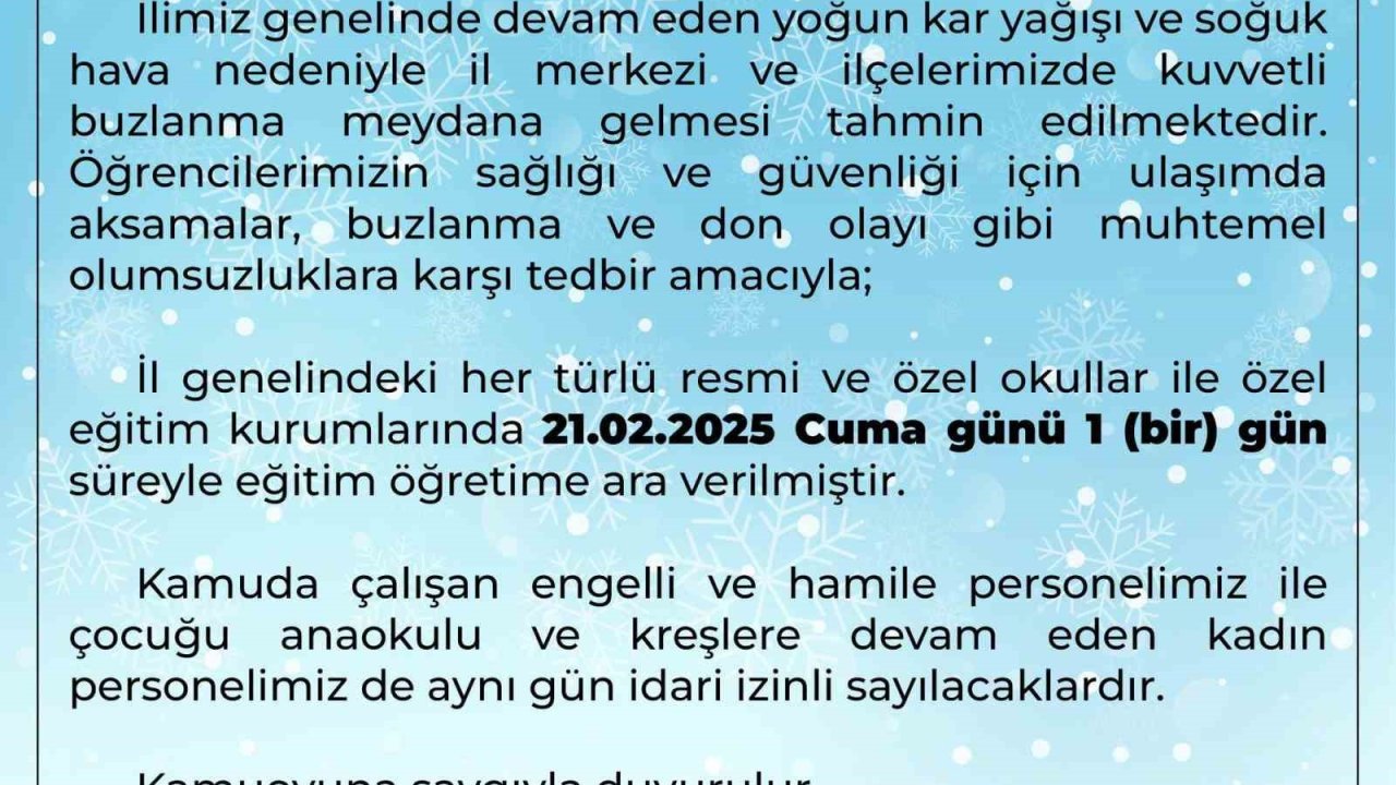 Bingöl’de eğitime 1 gün ara verildi