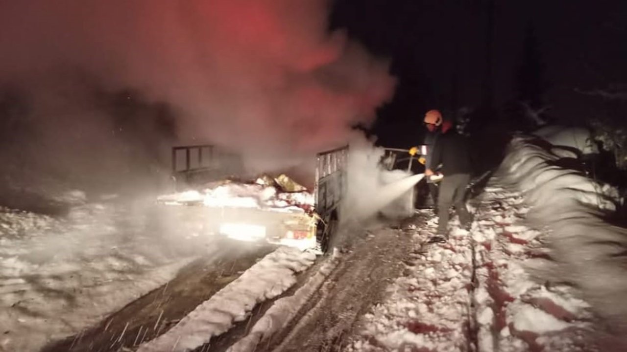 Artvin’de seyir halindeki kamyon alevlere teslim oldu