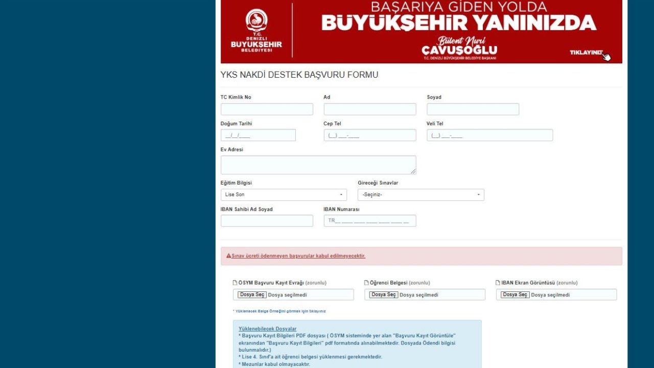 Denizli Büyükşehrin YKS adaylarına sınav ücret desteği başvuruları başladı