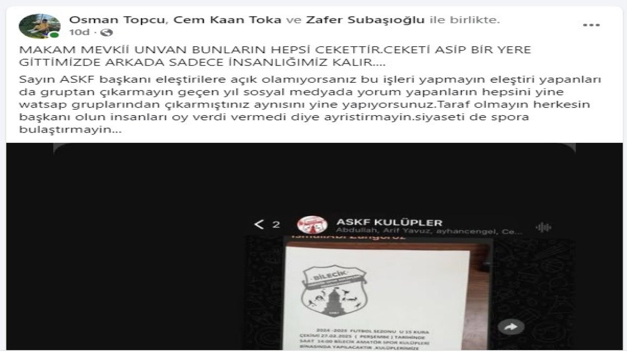 Bilecik’te ASKF’ya kulüpler tepki gösteriyor