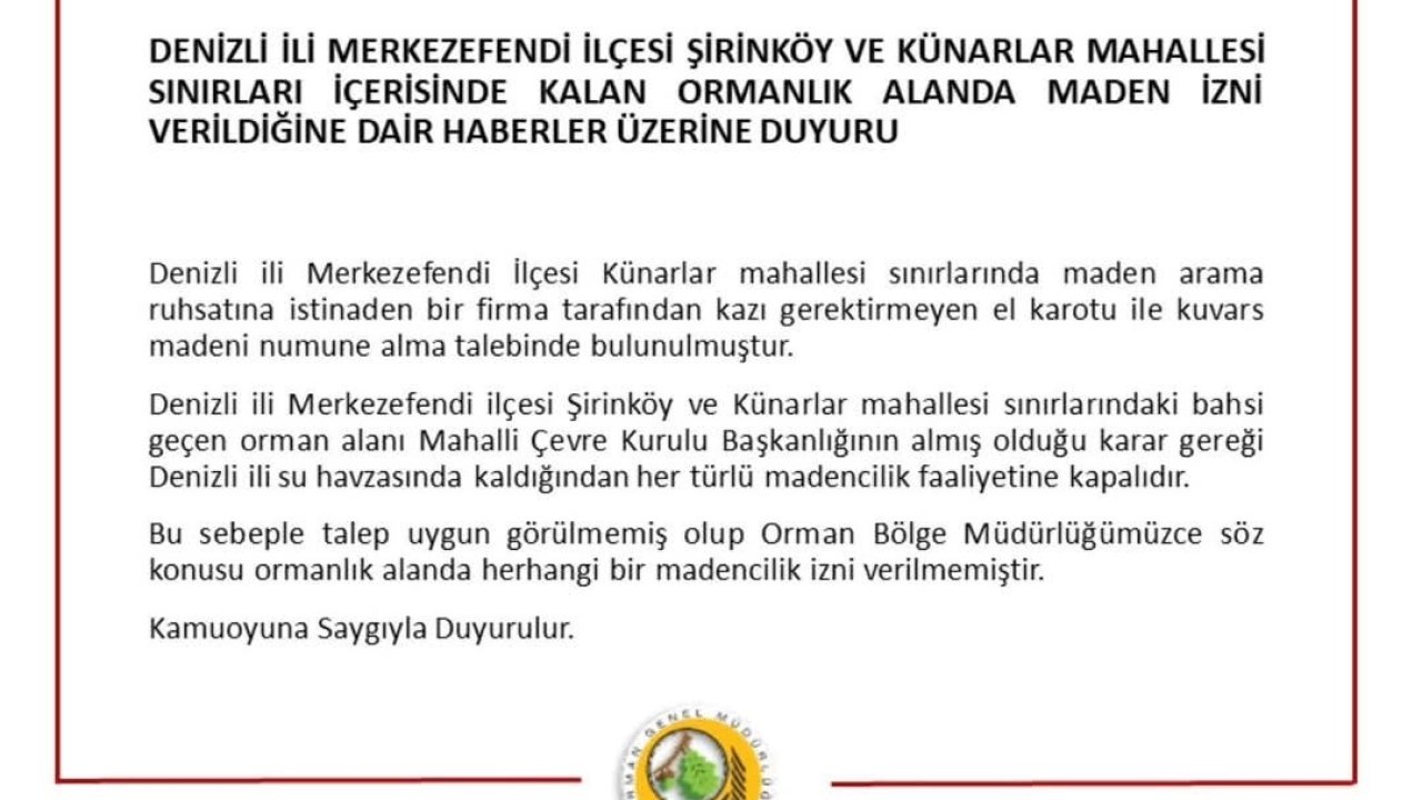 Denizli’de orman sahasında maden aranacağı iddiaları yalanlandı