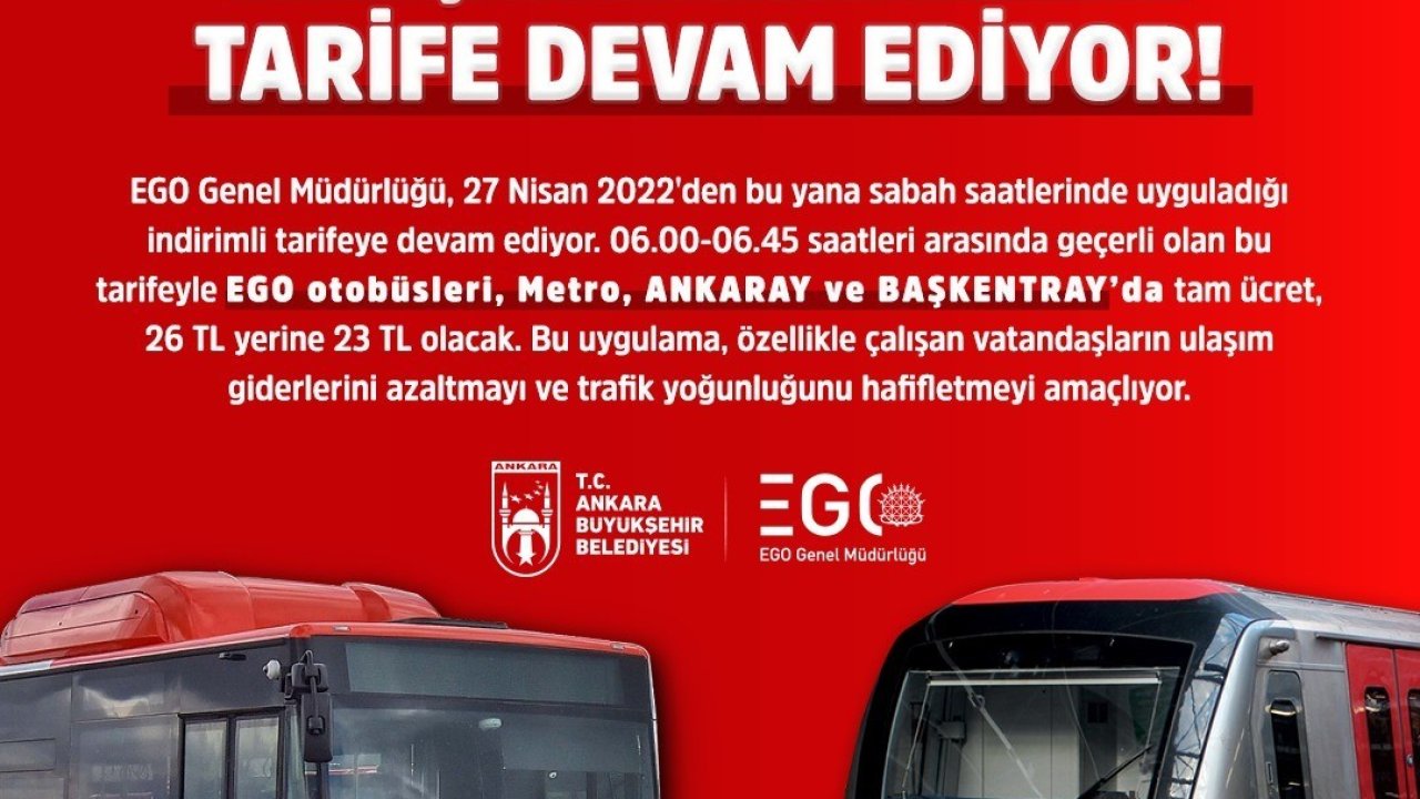 Başkent’te sabah ulaşımında indirimli tarife devam ediyor