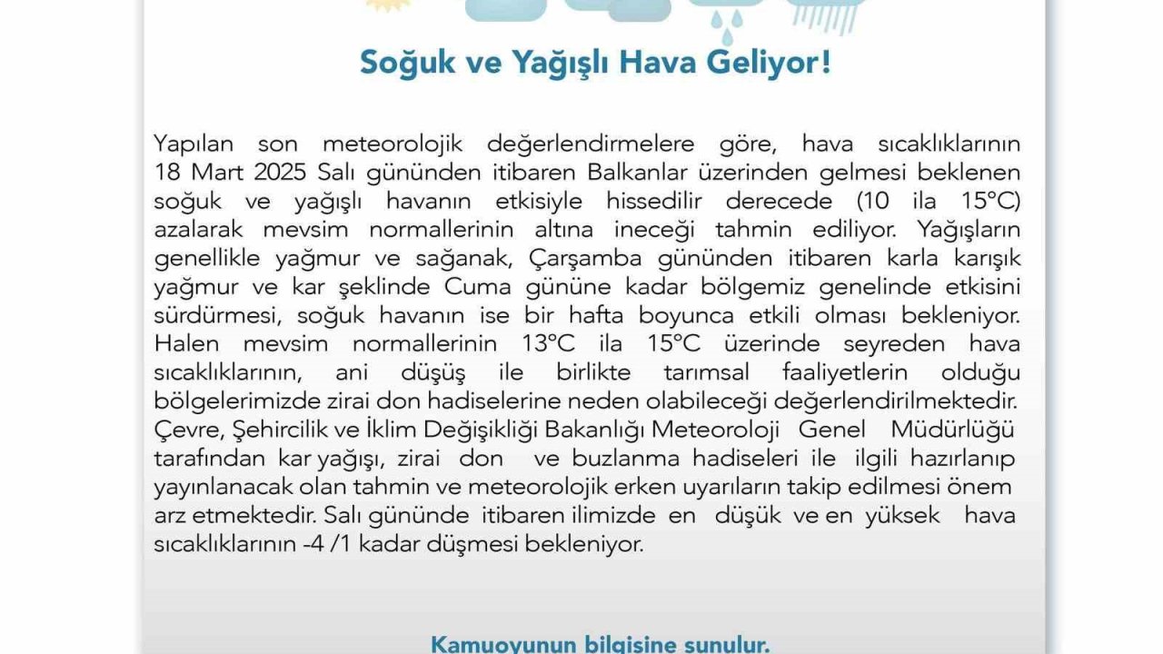Eskişehir Valiliği’nden meteoroloji uyarı