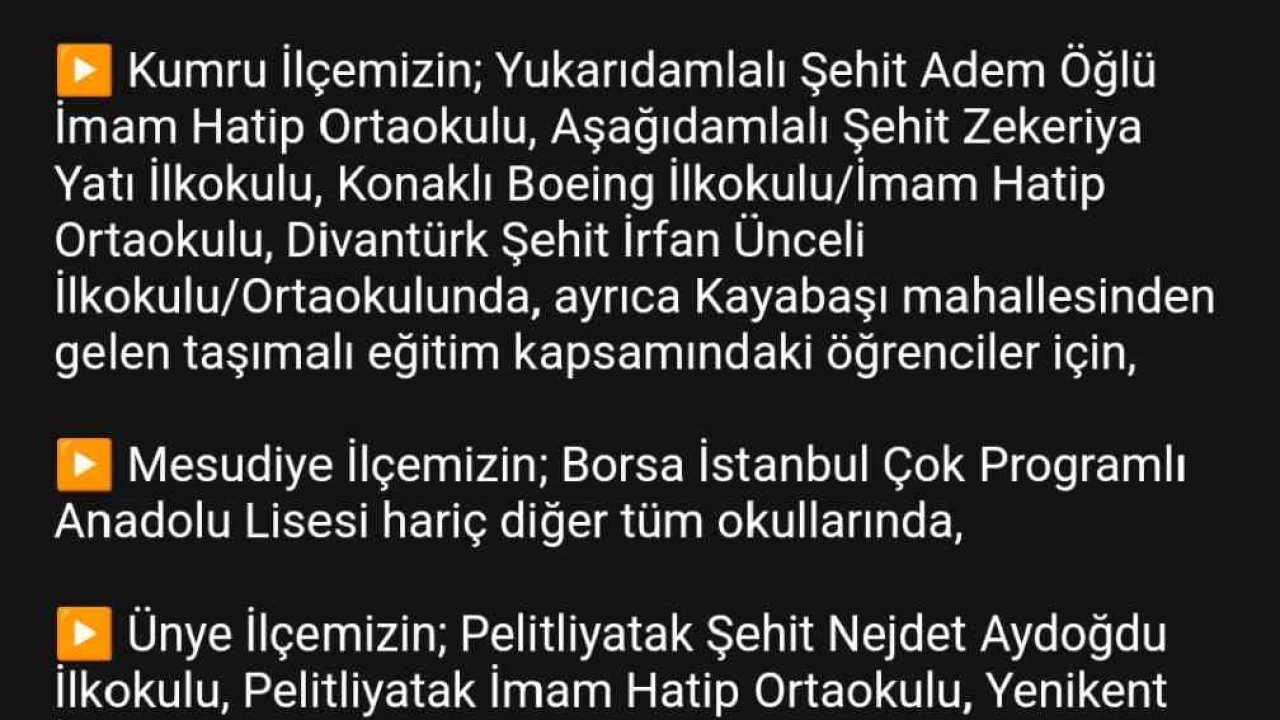 Ordu’nun 12 ilçesinde eğitime kar engeli
