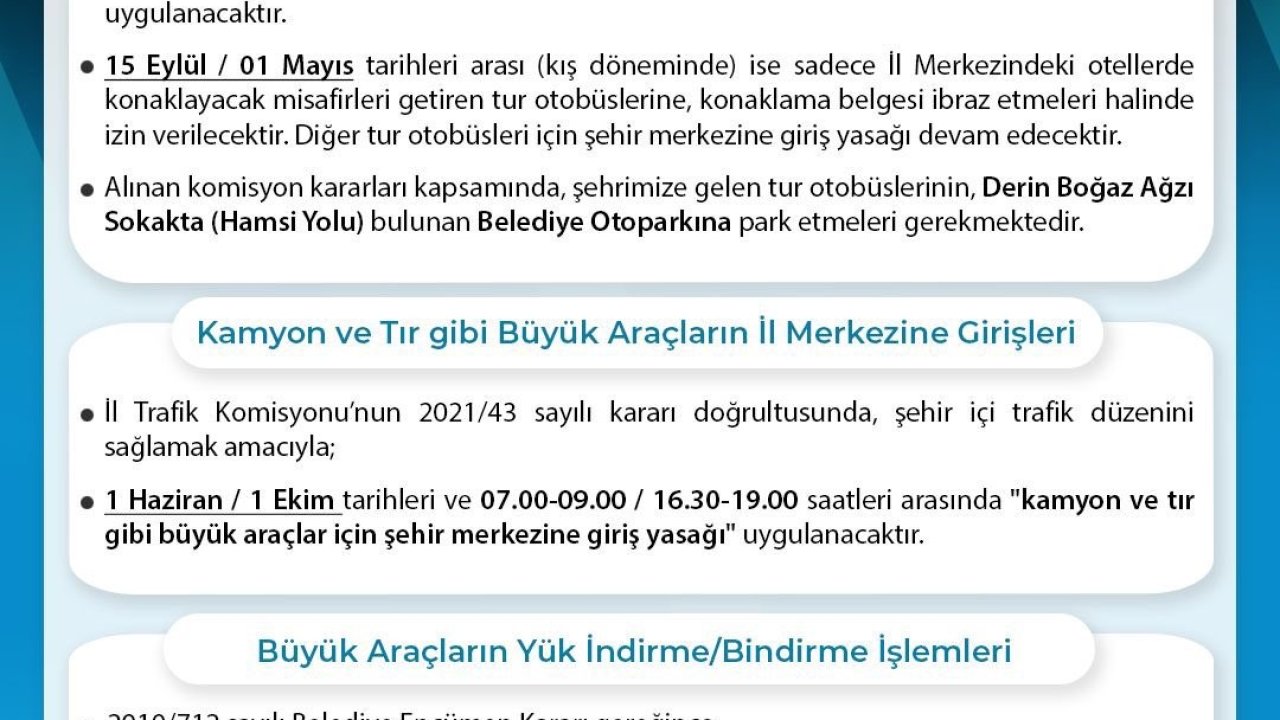 Sinop’ta tur otobüslerinin şehir merkezine girişine yasak