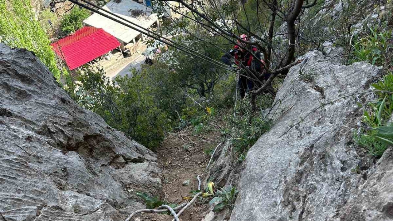 Kayalıklarda mahsur kalan 4 keçi 4 saatte kurtarıldı