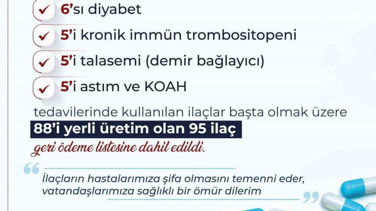 Bakan Işıkhan: "SGK düzenlemesi kapsamında 88’i yerli üretim olmak üzere 95 ilacı daha geri ödeme listesine aldık"