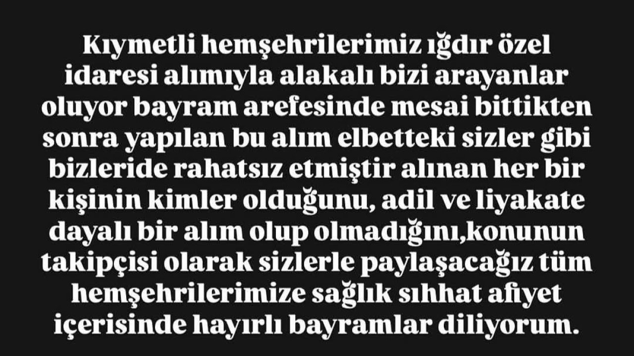 MHP İl Başkanından Iğdır İl Özel İdaresi personel alımına tepki