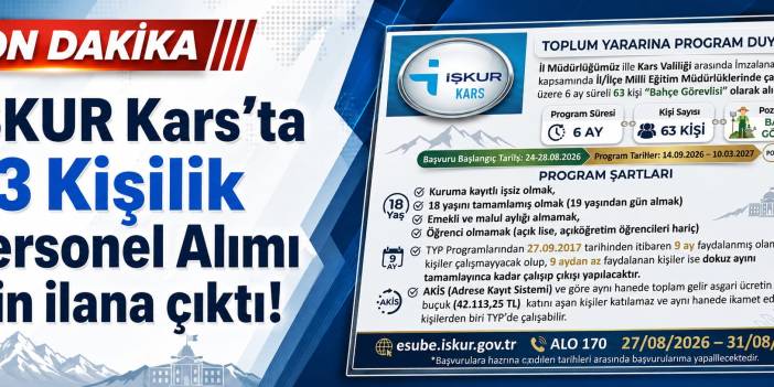 İŞKUR Kars’ta 63 Kişilik Personel Alımı Yapacak
