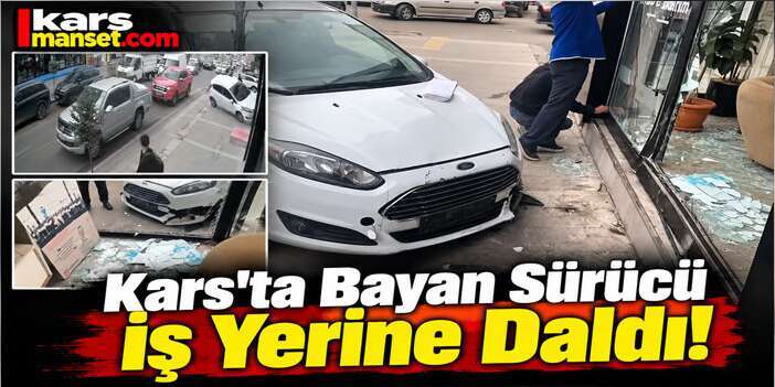 Kars’ta Otomobil Mobilya Mağazasının Vitrinine Çarptı