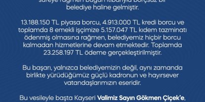 Bünyan Belediyesi borçsuz hale geldi