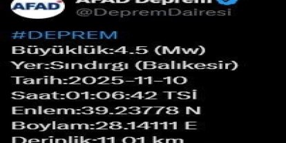 Balıkesir’de 4.5 büyüklüğünde deprem