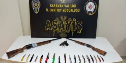 Karaman’da polis uygulamasında silahlar ve bıçaklar ele geçirildi: 5 tutuklama