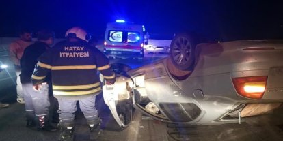 Hassa’da ters dönen otomobilin sürücüsü yaralandı