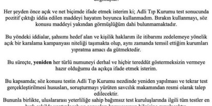 Sadettin Saran: "Test sonucunda pozitif çıktığı iddia edilen maddeyi hayatım boyunca kullanmadım"