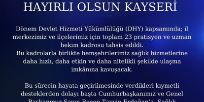 Kayseri’ye 23 hekim kadrosu