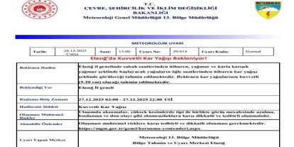 Meteorolojiden 3 için kuvvetli kar yağışı uyarısı