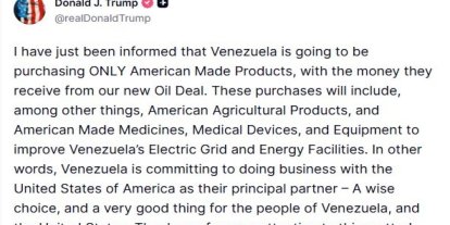ABD Başkan Trump: "Venezuela, petrol anlaşmasından elde edeceği gelirle yalnızca ABD yapımı ürünleri satın alacak"