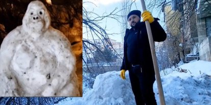 Hakkarili genç kardan goril yaptı