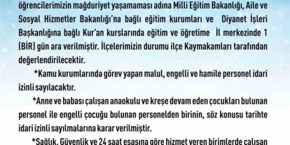 Elazığ’da eğitim-öğretime 1 gün ara verildi