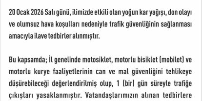 Elazığ’da motosiklet, mobilet ve motorlu kuryelerin trafik yasakları uzatıldı