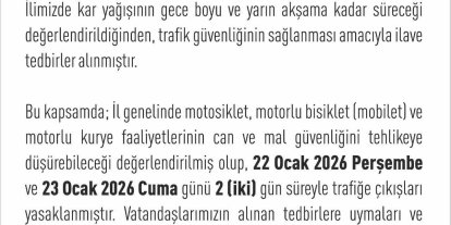 Elazığ’da motosiklet, mobilet ve motorlu kuryelerin trafiğe çıkışları yasaklandı