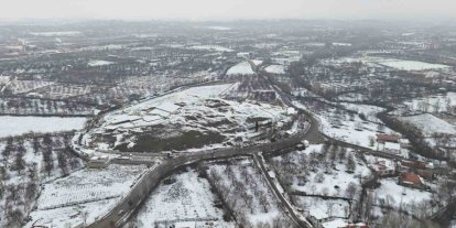 Arslantepe Höyüğü karla kaplı haliyle havadan görüntülendi