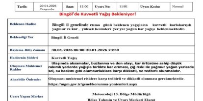 Meteorolojiden Bingöl için kuvvetli yağış uyarısı