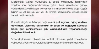 Niğde Valiliği’nden kuvvetli rüzgar uyarısı