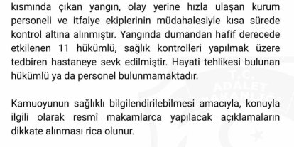Hendek Kadın Açık Ceza İnfaz Kurumu’nda yangın: 11 hükümlü hafif yaralı
