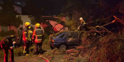 Önce duvarı yıktı sonra otomobilin üzerine devrildi: 2 yaralı