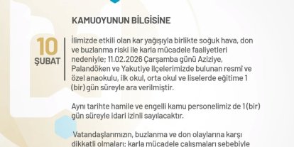 Erzurum’da eğitime bir gün ara verildi