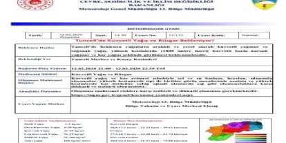 Meteorolojiden Tunceli’ye kuvvetli yağış ve rüzgar uyarısı