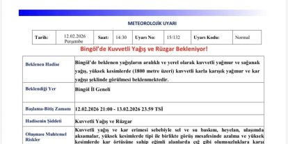 Meteorolojiden Bingöl için kuvvetli yağış uyarısı