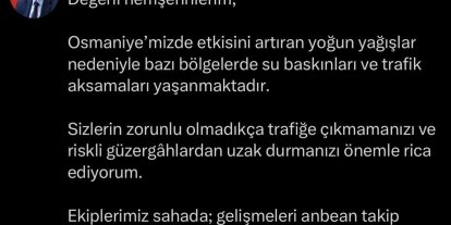 Osmaniye’de şiddetli yağış ve fırtına hayatı olumsuz etkiledi