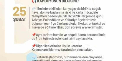 Erzurum’da okullara bir gün kar tatili