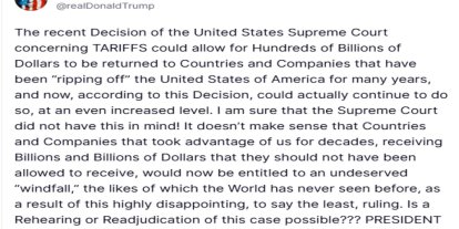 Trump, ABD Yüksek Mahkemesi’ni gümrük vergisi kararını gözden geçirmeye çağırdı