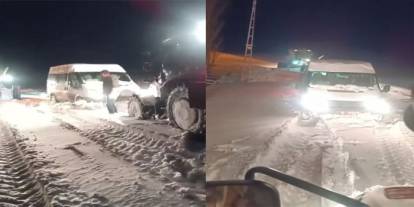 Kars'ta minibüs kara saplandı, mahsur kalan vatandaşlar kurtarıldı