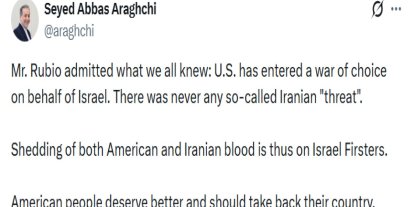 İran Dışişleri Bakanı Arakçi: "Rubio hepimizin bildiği bir şeyi itiraf etti: ABD, İsrail adına savaşa girdi"