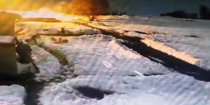 Kars’ta kurt sürüsünü kürekle kovalayan vatandaş kamerada