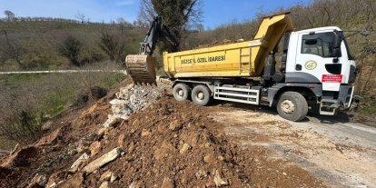 Tahirli-Kalkın grup yolunda heyelan çalışmaları tamamlandı