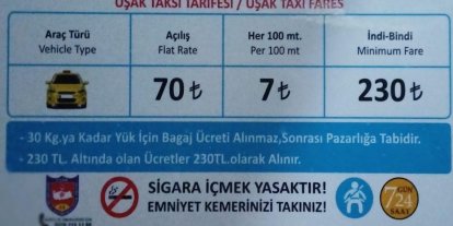 Uşak’ta taksi indi-bindi ücreti 230 TL oldu