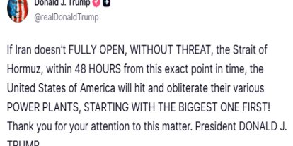 Trump, Hürmüz Boğazı’nı açması için İran’a 48 saat süre verdi